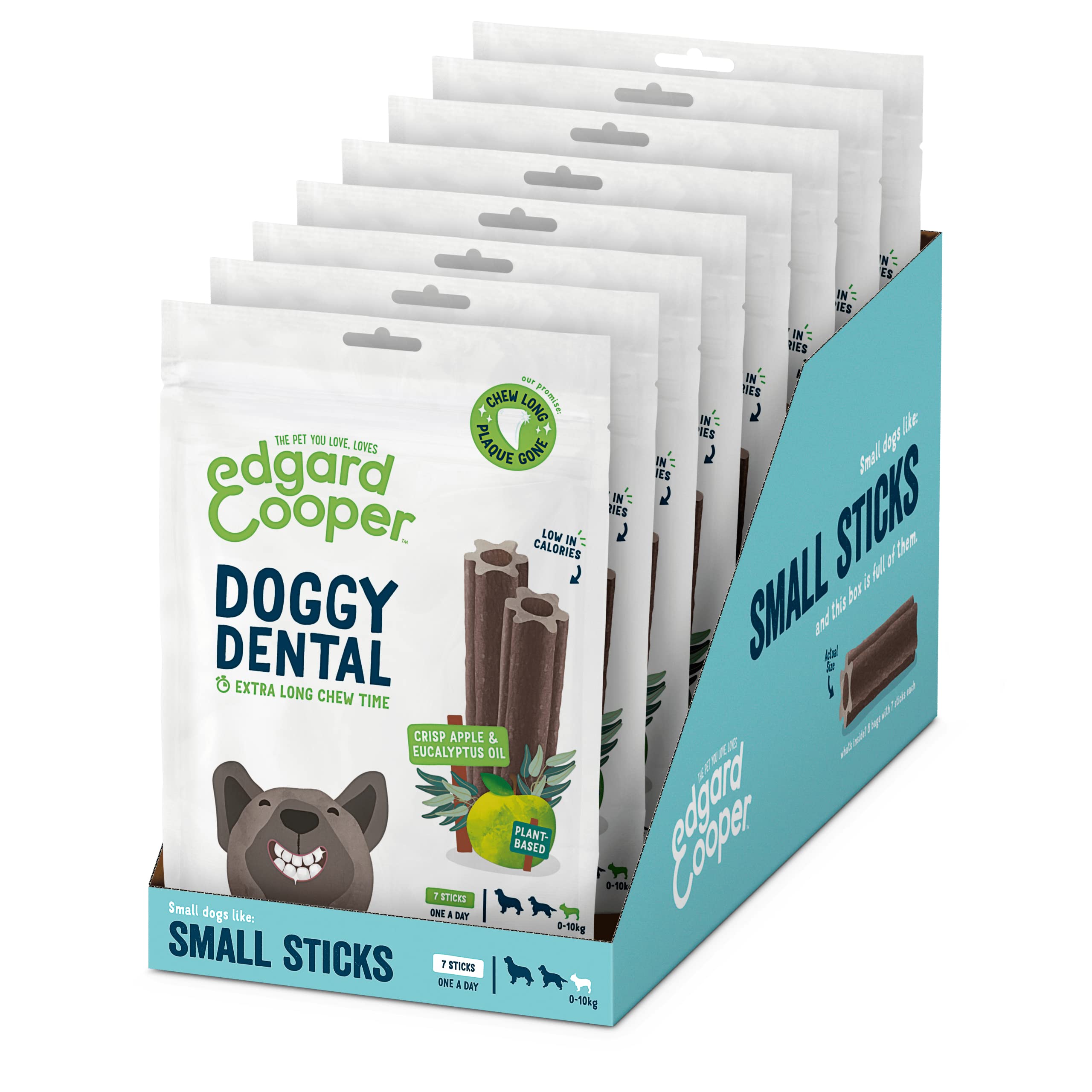 Edgard Cooper Treats Dental Stick, Small, Eucalyptus Apple, 8 x 7 stick pack, Natural Dog Chew Sticks, Dental Hygiene, One per Day, Low Calorie, Long Chewing, Fresh Breath
