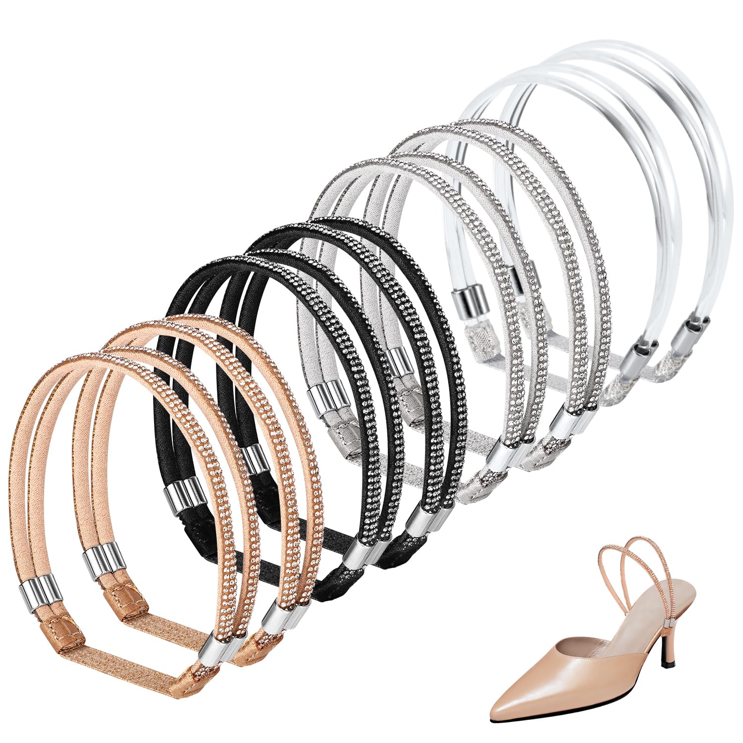 Photo 1 of 4 Pairs High Heels Shoe Straps, 4 Styles Rhinestone Shoe Lace For Heels Detachable Shoe Straps for Loose Shoes Anti-Loose Shoe Straps for High Heels Sandals Slippers