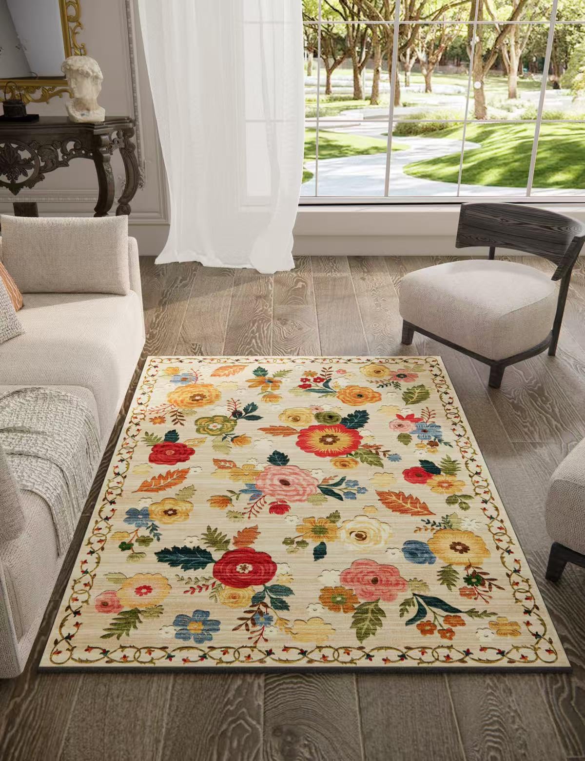 Photo 1 of 3x5 Washable Area Rugs for Bedroom: Entry Throw Rug Stain Resistant Distressed Boho Rug Non Slip Low Pile Small Carpet for Bedroom Kitchen Entryway Living Room Bedside Office Entrance