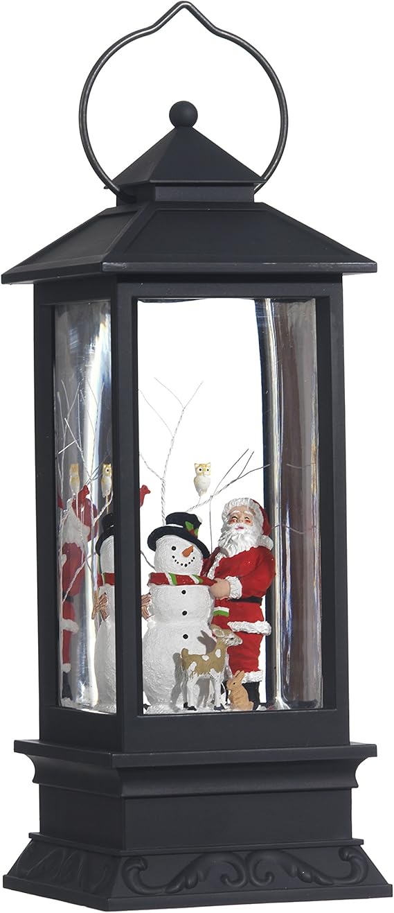 Lighted Snow Globe Lantern 11 Inch, Black Holiday Water