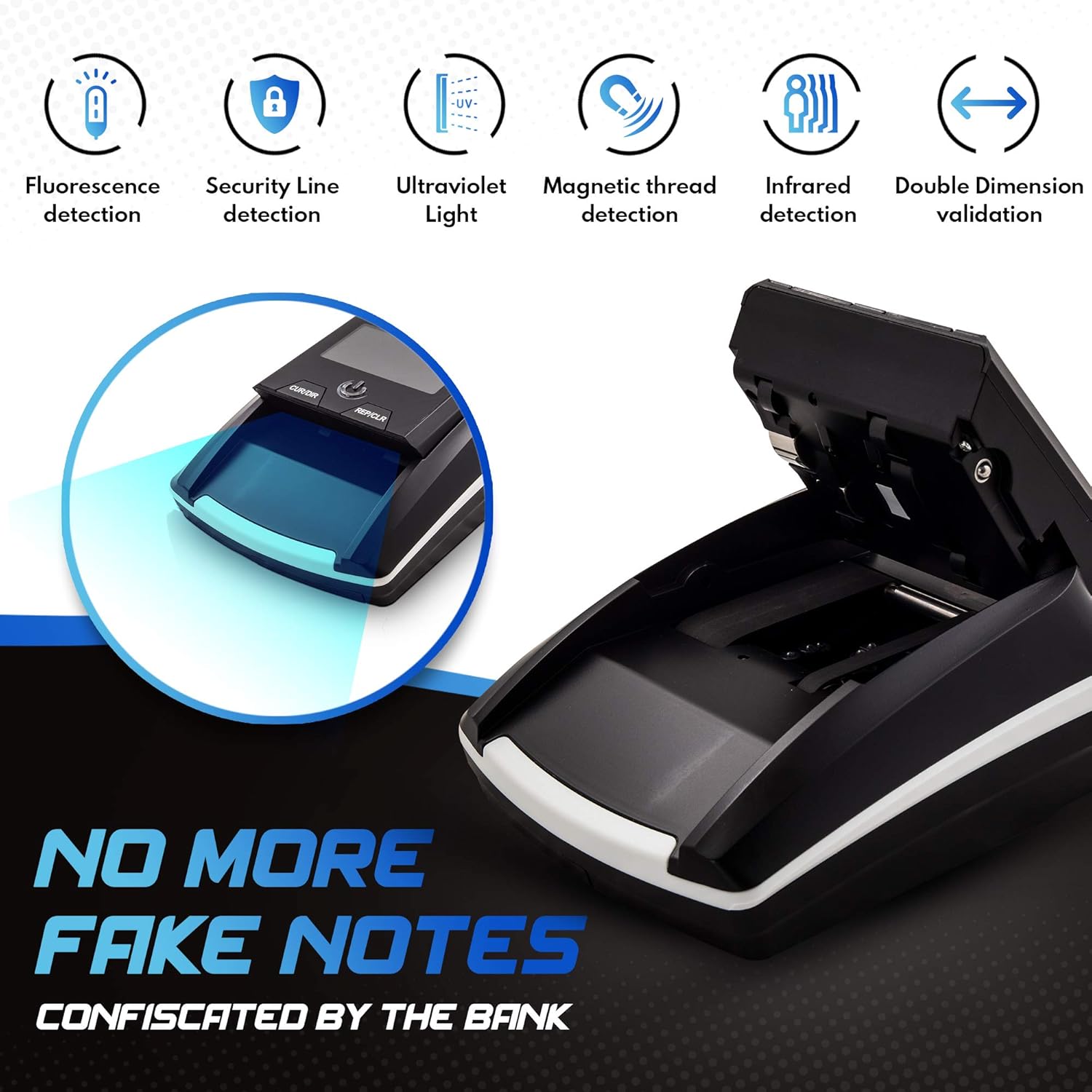 DETECK Swift Automatic Counterfeit Bill Detector Machine, 4-Way Direction USD Euro Value Counting, Counterfeit Money Detector UV/IR/MG for Small Businesses (Battery not Included) : Office Products