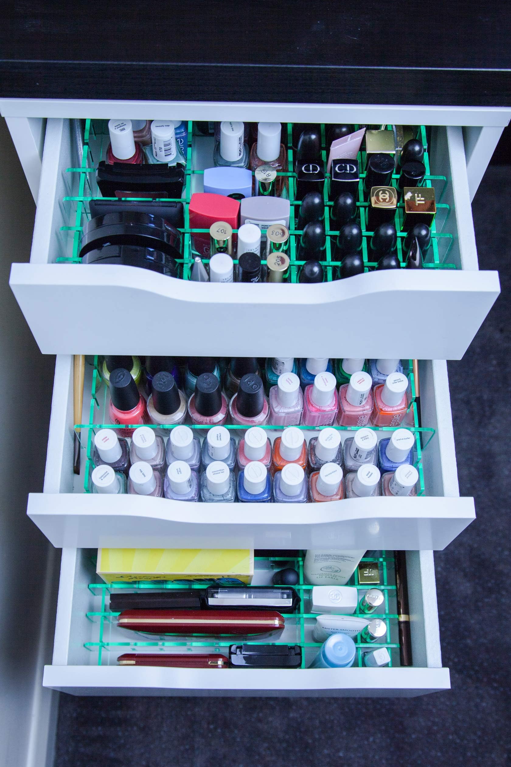MissOrg Drawer Dividers for IKEA Alex 5 drawer unit - acrylic makeup organiser (Glass Look)