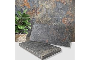 AULIGET 2-Piece Rust Slate Peel and Stick Backsplash Wall Tiles, 6" x 12" PVC Faux Stone Stick on Tiles for Backsplash Kitchen, Bathroom, Laundry Room, Camper, Fireplace