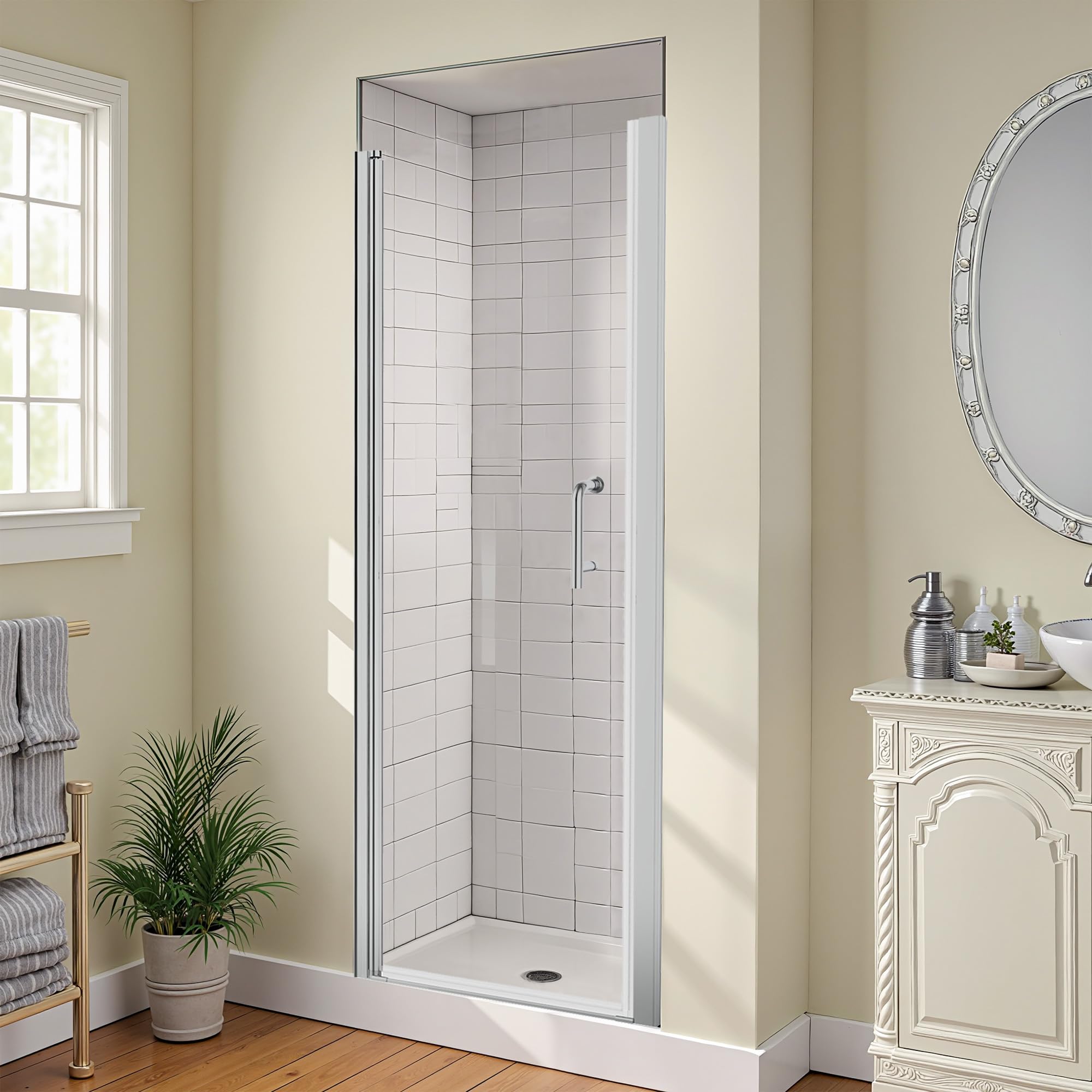 Photo 1 of HIGREENA 22-24" W x 72" H Frameless Shower Door, Pivot Swing Shower Glass Door with 1/4" (6mm) Clear SGCC Tempered Glass, Bathroom Shower Door Reversible Installation, Brushed Nickel