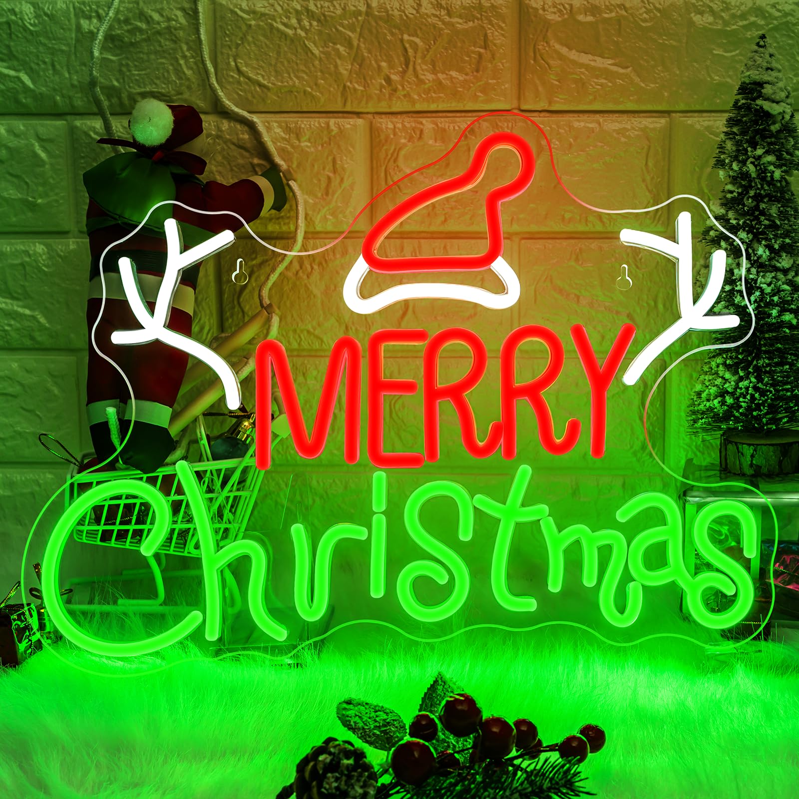 Merry Christmas Neon Signs Green Red Letters Neon Light with Switch for Wall Decor LED Neon Light Sign for Christmas Party, New Year, Holiday Decoration Gift for Children, Family — image 1