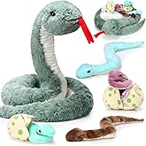 Leitee Giant Snake Stuffed Animal 63 Inch Large Mommy with 4 Babies, 2 Eggs, Realistic Stuffed Snake with Babies for Kids Christmas Halloween Favors Prank Props Gifts(Vivid Style)