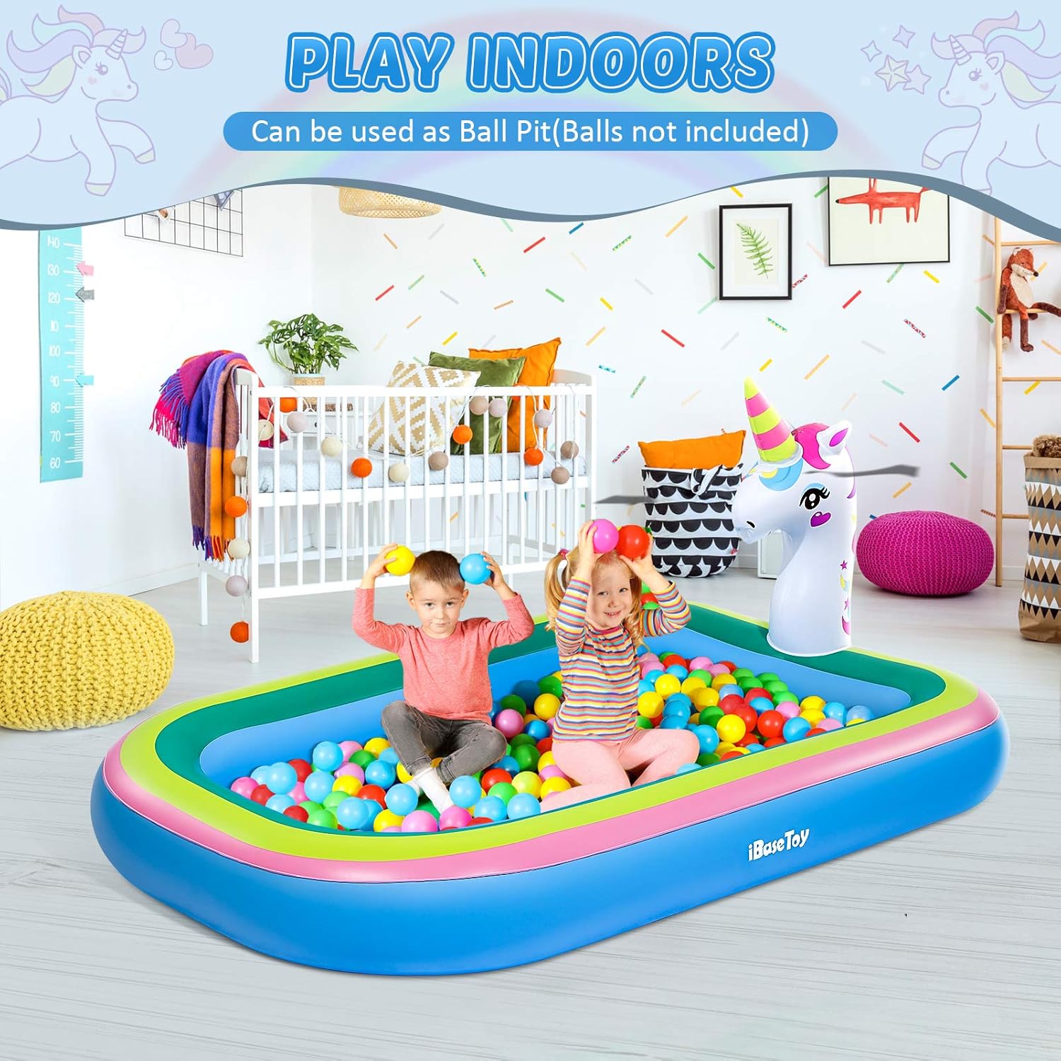 iBaseToy Unicorn Sprinkler Pools for Kids, Splash Pad Inflatable Kiddie Pool for Outside, Splash Mat Baby Paddling Pool for Backyard, Water Sprinkler Toys Games for Summer Outdoor Toddlers Play - 68": Toys & Games