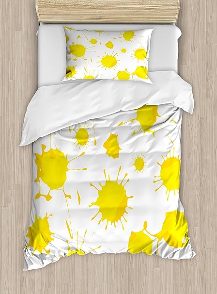 Amazon Com Ambesonne Yellow And White Duvet Cover Set Twin Size