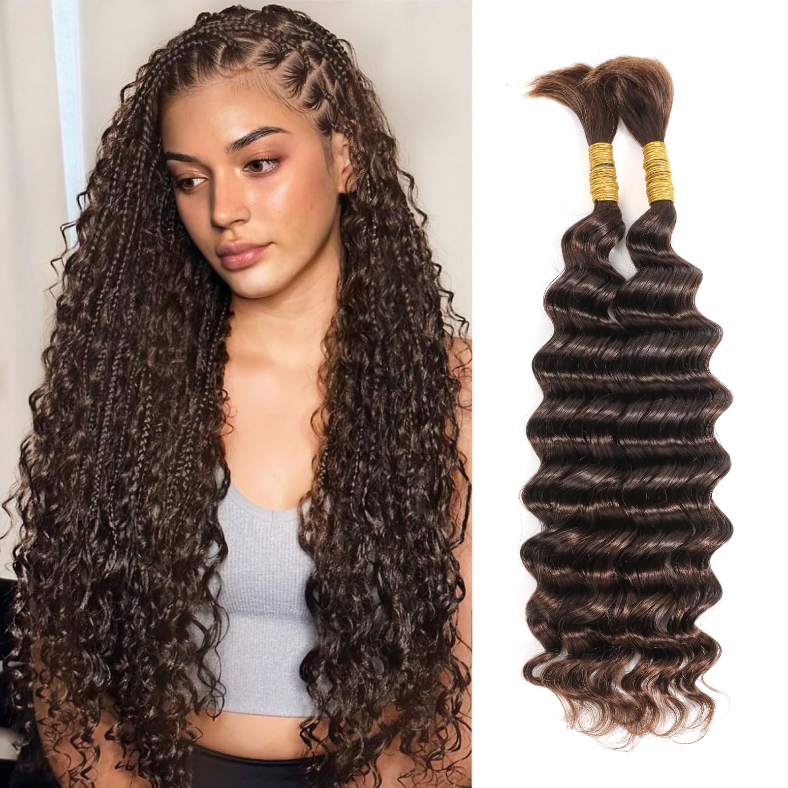 Human Hair for Braiding Deep Wave Human Braiding Hair for Boho Braids No Weft Human Hair Bundles for Braiding Brazilian Virgin 20 Inch(100g, 4#) — image 1