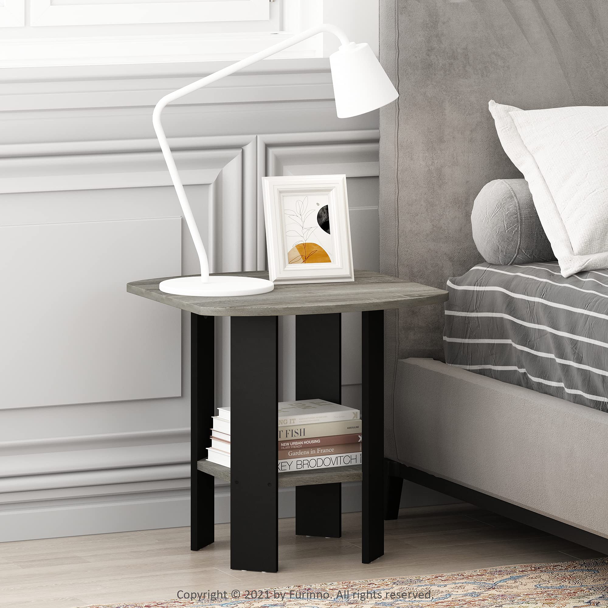 Furinno Simple Design End/SideTable, 1-Pack, French Oak Grey/Black