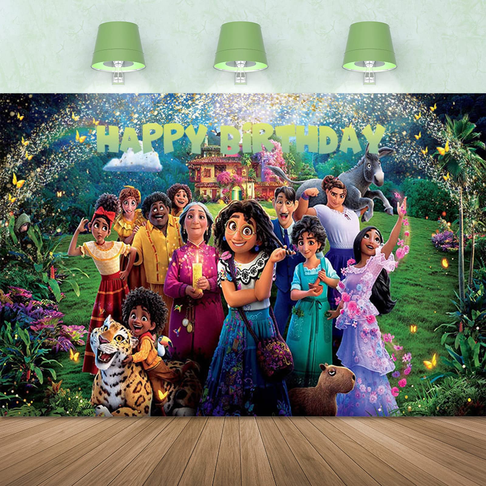 Encanto Happy Birthday Backdrop, Magic House Movie Theme Party Background Birthday Party Decoration Supplies Large Fabric Photo Booth Banner for Baby Girls Boys Kids Children Teens, 5x3Ft