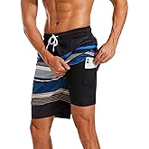 difficort Mens Swim Trunks with Compression Liner Quick Dry Bathing Suits Shorts with Zipper Pockets