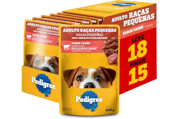 Pack Ração Úmida Pedigree Sachê Carne ao Molho para Cães Adultos de Raças Pequenas - Leve 18 Pague 15