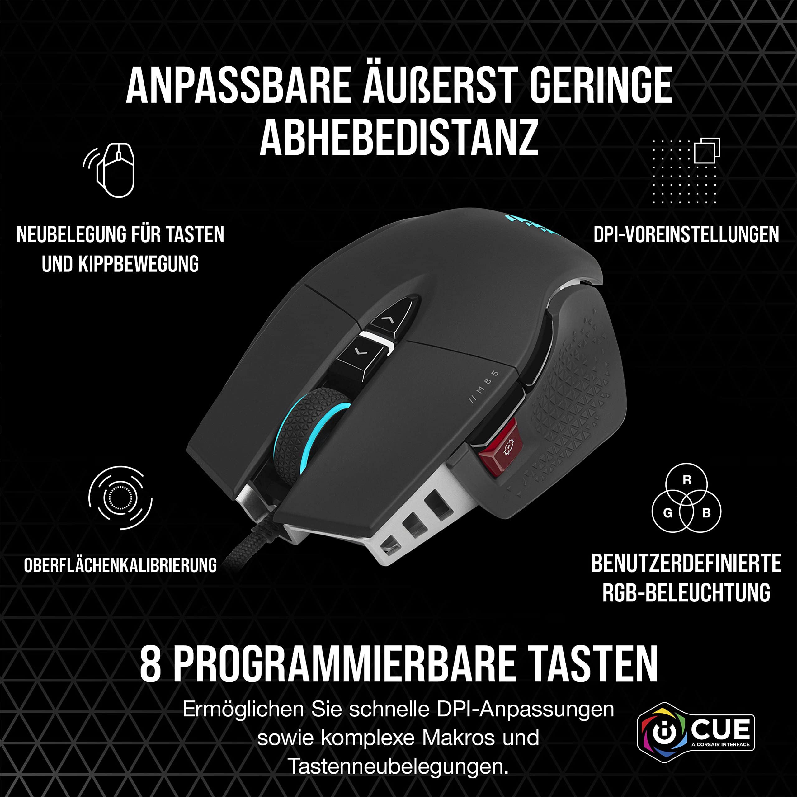 CORSAIR M65 RGB ULTRA Wired Tunable FPS Gaming-Maus - 26.000 DPI - Optische Schalter - Gewichtssystem - AXON Hyper-Processing-Technologie - iCUE-Kompatibel - PC, Mac, PS5, PS4, Xbox - Schwarz 7