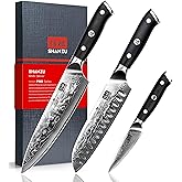 SHAN ZU Damascus Knife Set, Japanese Super Steel 3 PCS Damascus High Carbon Professional Ultra-Sharp Kitchen Chef Knife Set with G10 Handle Gift Box