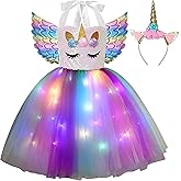 Davsolly Unicorn Costume for Girls Led Light Up Unicorn Princess Tutu Outfit for Halloween Dress Up Birthday Christmas Gifts