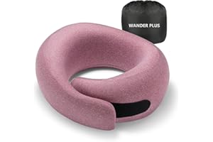 WANDER PLUS® Travel Neck Pillow Airplane Best for Sleeping Plane Car Train Office Flight for Adults Neck Support Ergonomic Design Memory Foam Packable Stuffable Inflatable Max Fuchsia