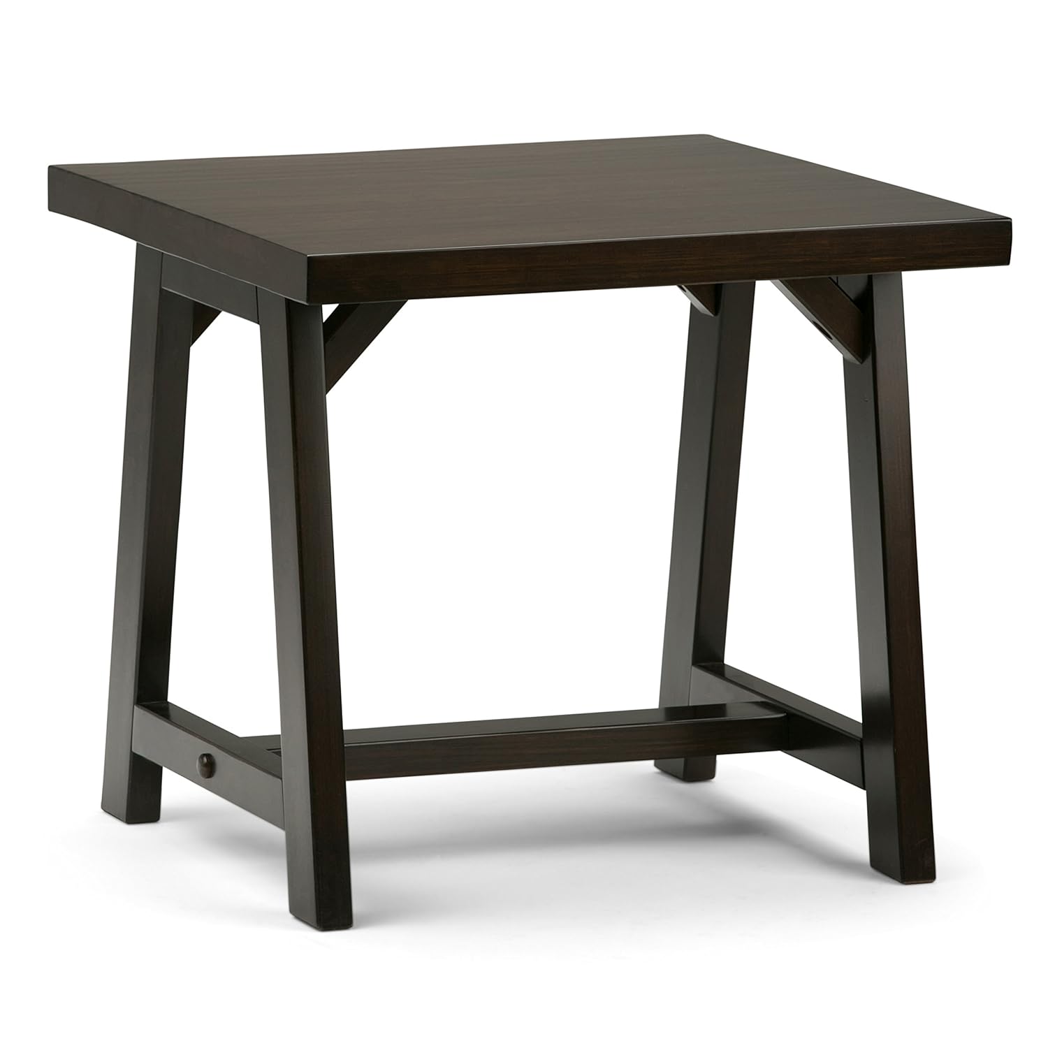 Simpli Home 3AXCSAW-02-BR Sawhorse Solid Wood 22 inch wide Square Modern Industrial Modern Industrial End Side Table in Dark Chestnut Brown