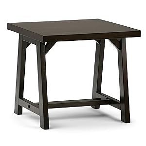 Simpli Home 3AXCSAW-02-BR Sawhorse Solid Wood 22 inch wide Square Modern Industrial Modern Industrial End Side Table in Dark Chestnut Brown