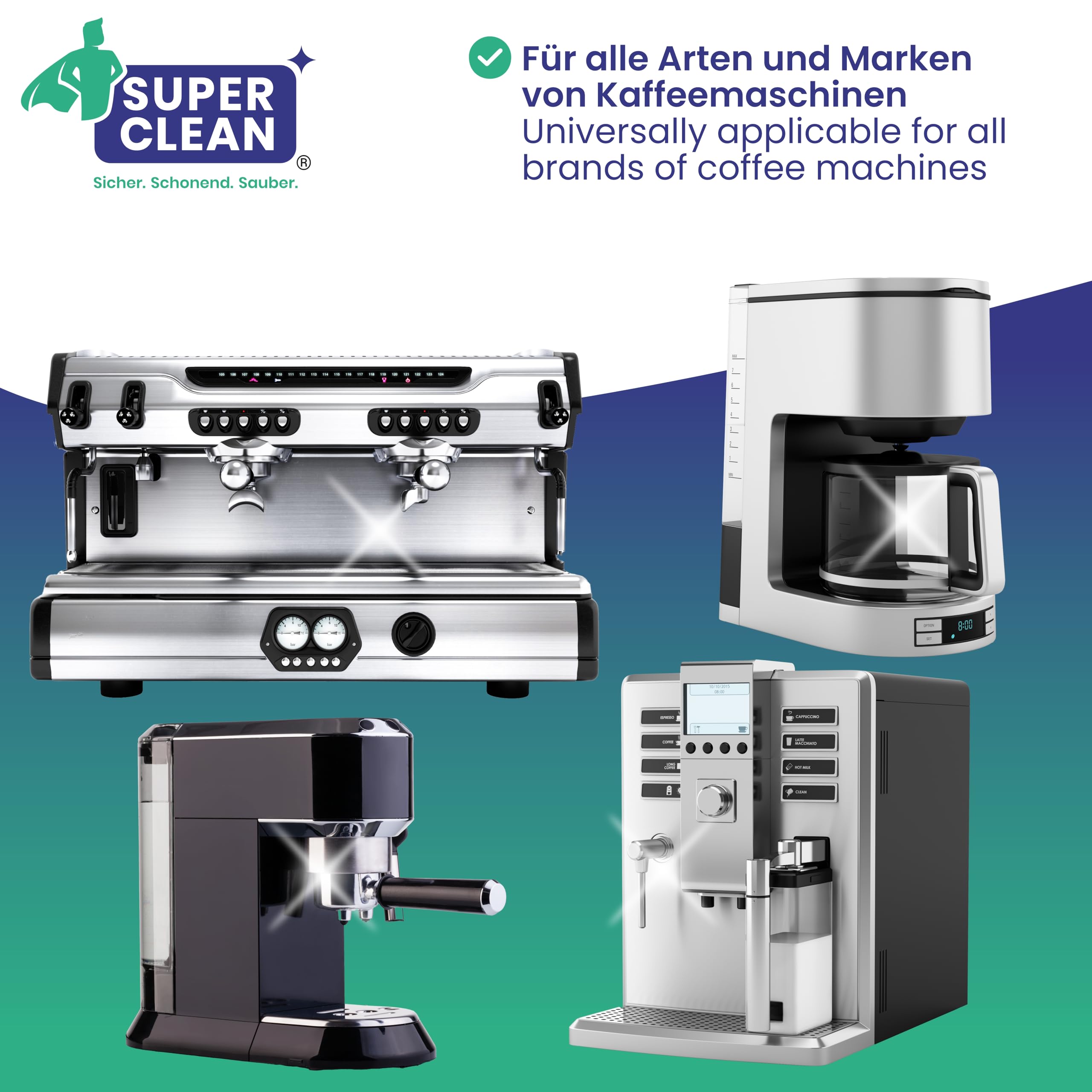 SUPER CLEAN 1 x 1L Entkalker Konzentrat Kaffeevollautomat - Flüssig - Für alle Maschinen & Marken - 10 x Entkalkung - Effektiver Flüssigentkalker von Kaffeemaschinen, Wasserkocher & Duschen 2
