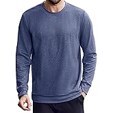 PINSPARK Men's Long Sleeve Shirts Crew Neck T-Shirt Casual Pullover Tees Soft Stretch Basic Tee Shirt with Zipper Pocket