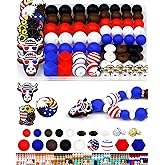 112PCS FIVEIZERO 12, 15mm Cow Focal Silicone Beads for Keychain Making, Patriotic 4th of July Independence Day, Round, Lentil, Hexagon, Print, 10mm Rhinestone Spacer Beads for Bracelets, Pens, Crafts