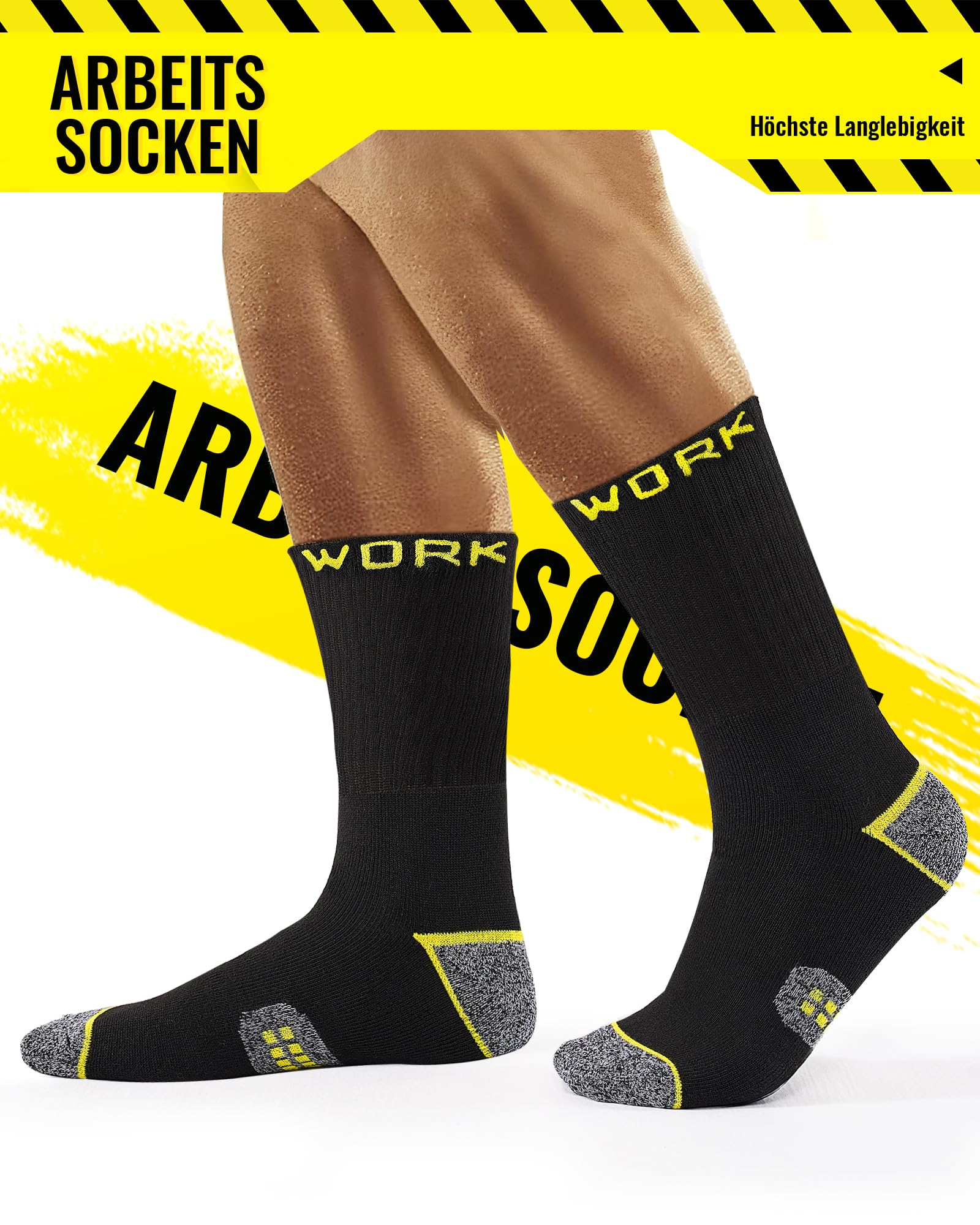 Effeet 10 Paar Arbeitssocken Herren Socken, Gepolsterte Verstärkte WORK Socken, Atmungsaktiv Funktionssocken mit Komfortbund, Lange Work Socks 2