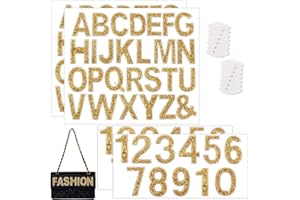 COMKRIVY 76 PCS Rhinestone Letter Stickers, 2.4 Inch Gold Glitter Alphabet Sticker with Sewing Kits, Self Adhesive A-Z & 0-9 Letter Number Stickers for DIY Arts and Crafts Decor, Clothes, Bags, Hats