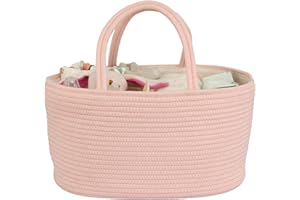 JUNBOLE Diaper Caddy Organizer Cotton Rope Baby Basket Nursery Storage and Portable Tote Bag for Car Ideal Baby Shower Gifts and Registry Must-Have for Newborn Essentials large coral pink