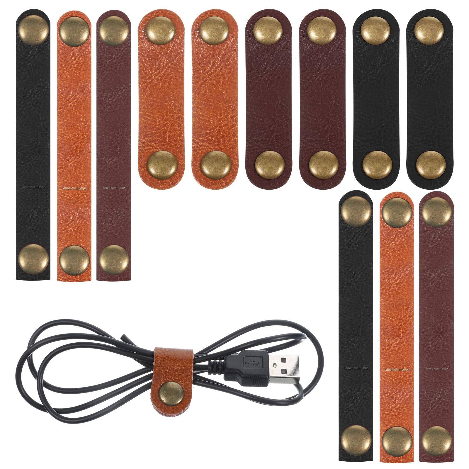 Photo 1 of 12 Pcs Leather Cord Organizer, 3 Sizes Leather Cable Organizer Cable Ties Charging Cables Straps Headphone Cord Organizers