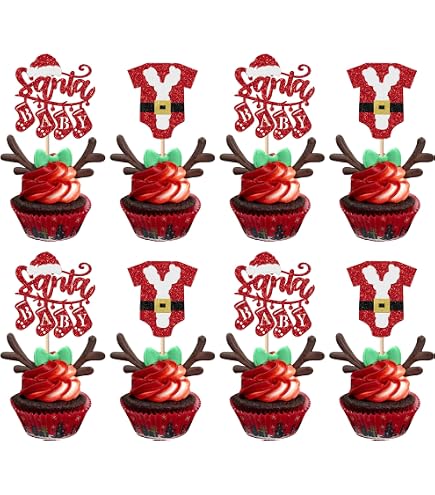 24 Stück Weihnachten Cupcake Topper Mit Elch-Design - Goldene Baby Mädchen Cupcake Deko Für Weihnachtsfeiern