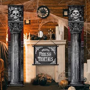 Welcome Foolish Mortals Banner – Vorbespannt, Mit Glitzer, Für Halloween-Party & Spukhaus-Dekoration