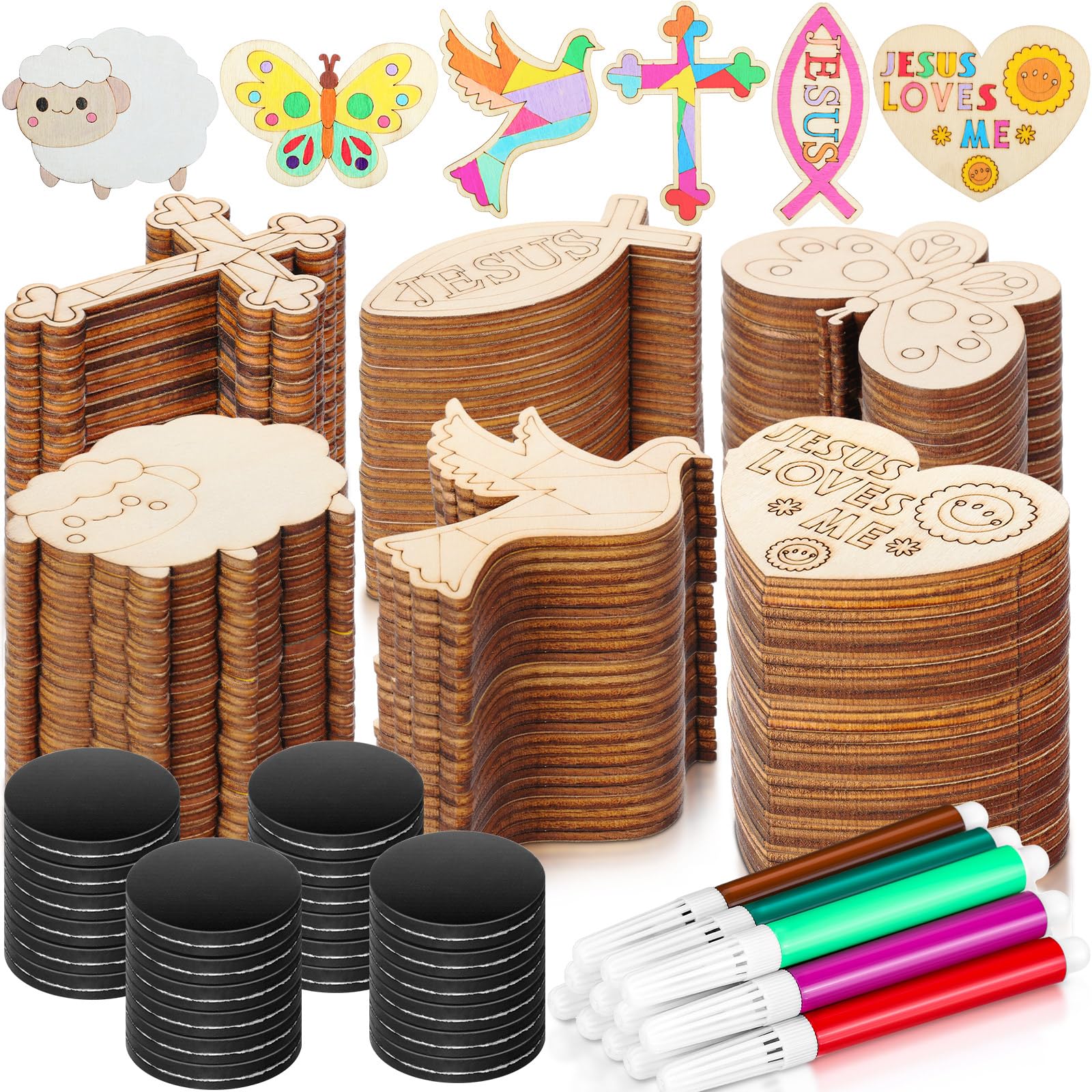 Photo 1 of Blueweenly 24 Pack Jesus Wood Religious Craft Kit Magnets Vacation Bible School for DIY Coloring Wooden Religious Crafts for Sunday School Art Party Decoration Birthday Gift