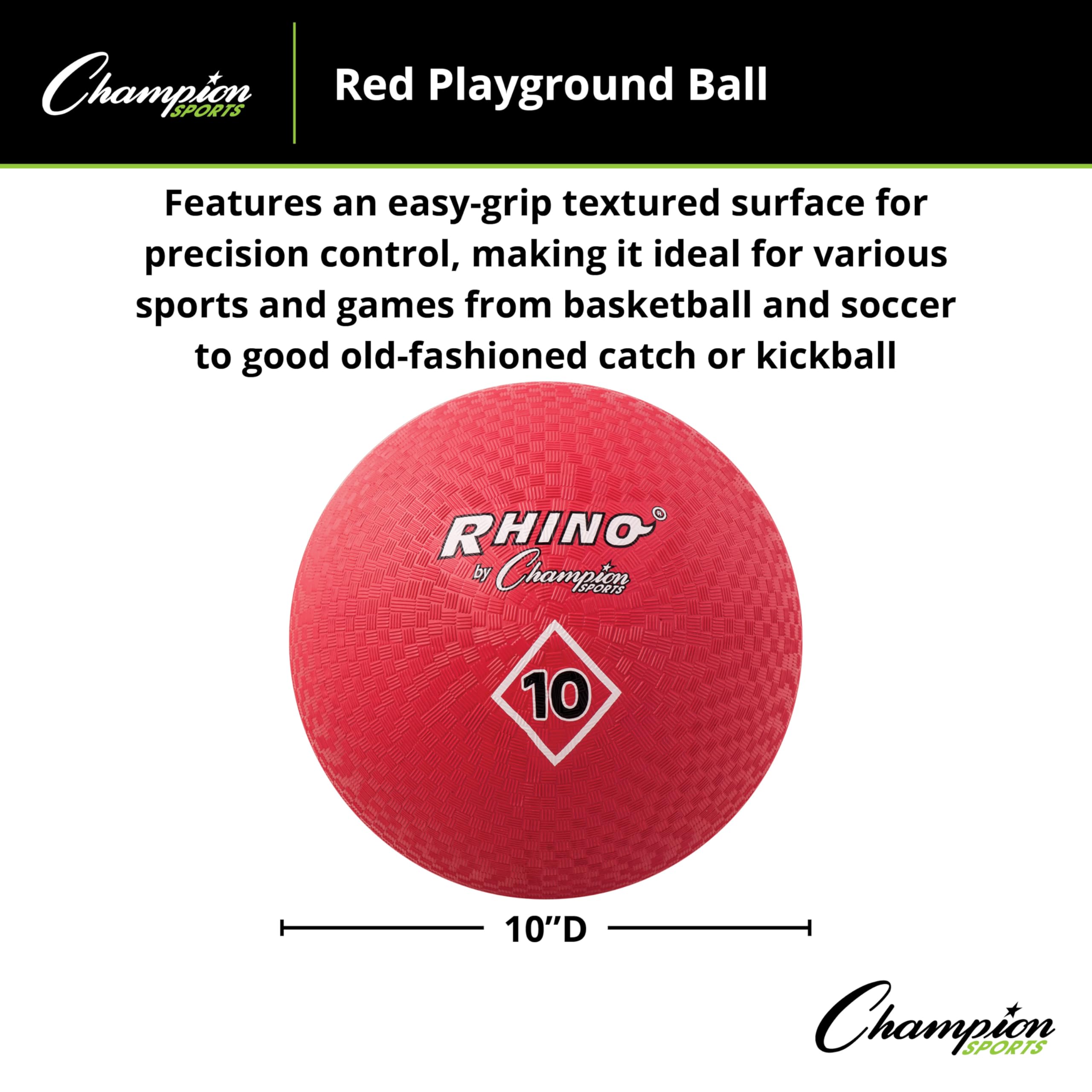 Champion Sports Playground Ball – High-Bounce 2-Ply Construction, Durable Red Ball for Throwing, Catching & Kicking - Multiple Sizes (5