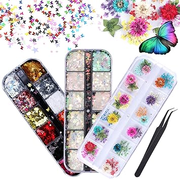 Labota 36 Boxen Holographische Nagelpailletten Set 3d Schmetterlingsnagel Glitzer Pailletten Meerjungfrau Farbe Pailletten 12 Farben Getrocknete Blumen Nail Art Design Make Up Diy Abziehbilder Amazon De Beauty