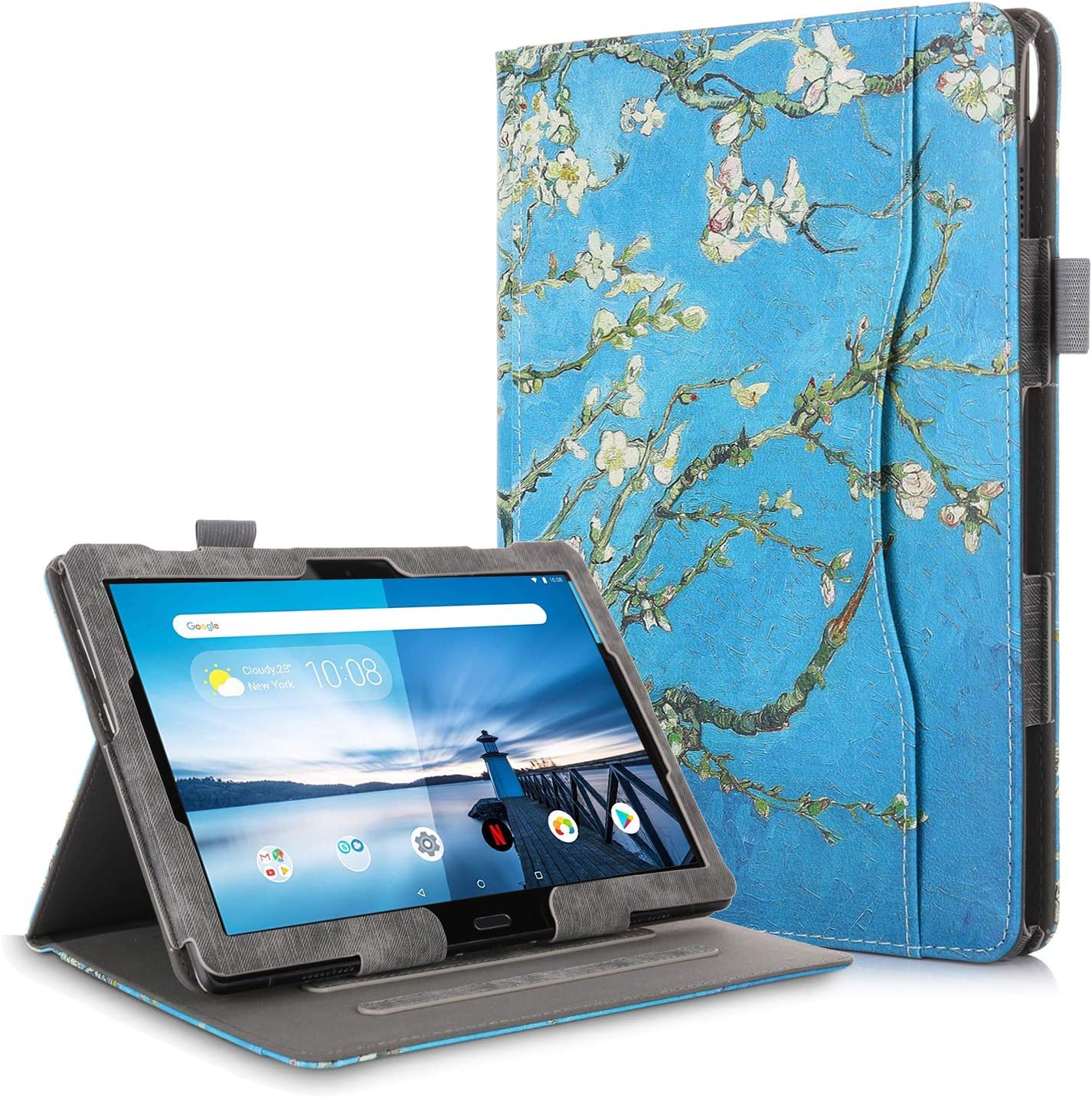 TTVie Case for Lenovo Tab M10 / P10 - Premium PU Leather Folio Stand Cover Case for Lenovo Tab M10 / Tab P10 10.1" Full HD Tablet PC 2018 Release, Apricot Blossom