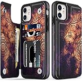 LETO for iPhone 12 Mini Pro Case,iPhone 12 Mini Case,Luxury Flip Folio Leather Wallet Cover with Fashion Designs for Girls Women,Card Slots Kickstand Protective Phone Shell Beautiful Henna