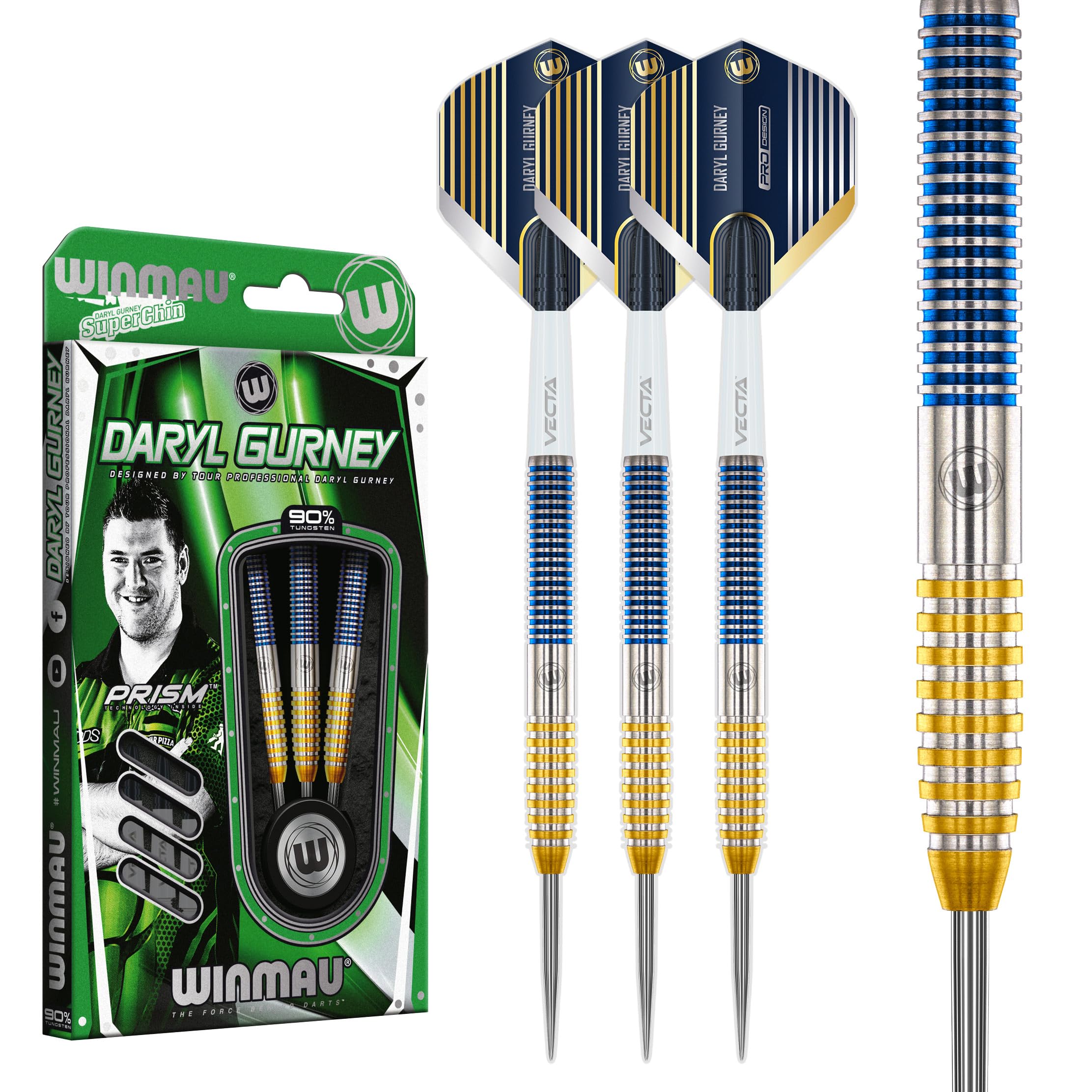 WINMAU Darts - Professional Player - Daryl Gurney SC 1.0 Series 23g 90% Tungsten Steel Tip Darts Set with Dart Flights and Dart Shafts (Stems)