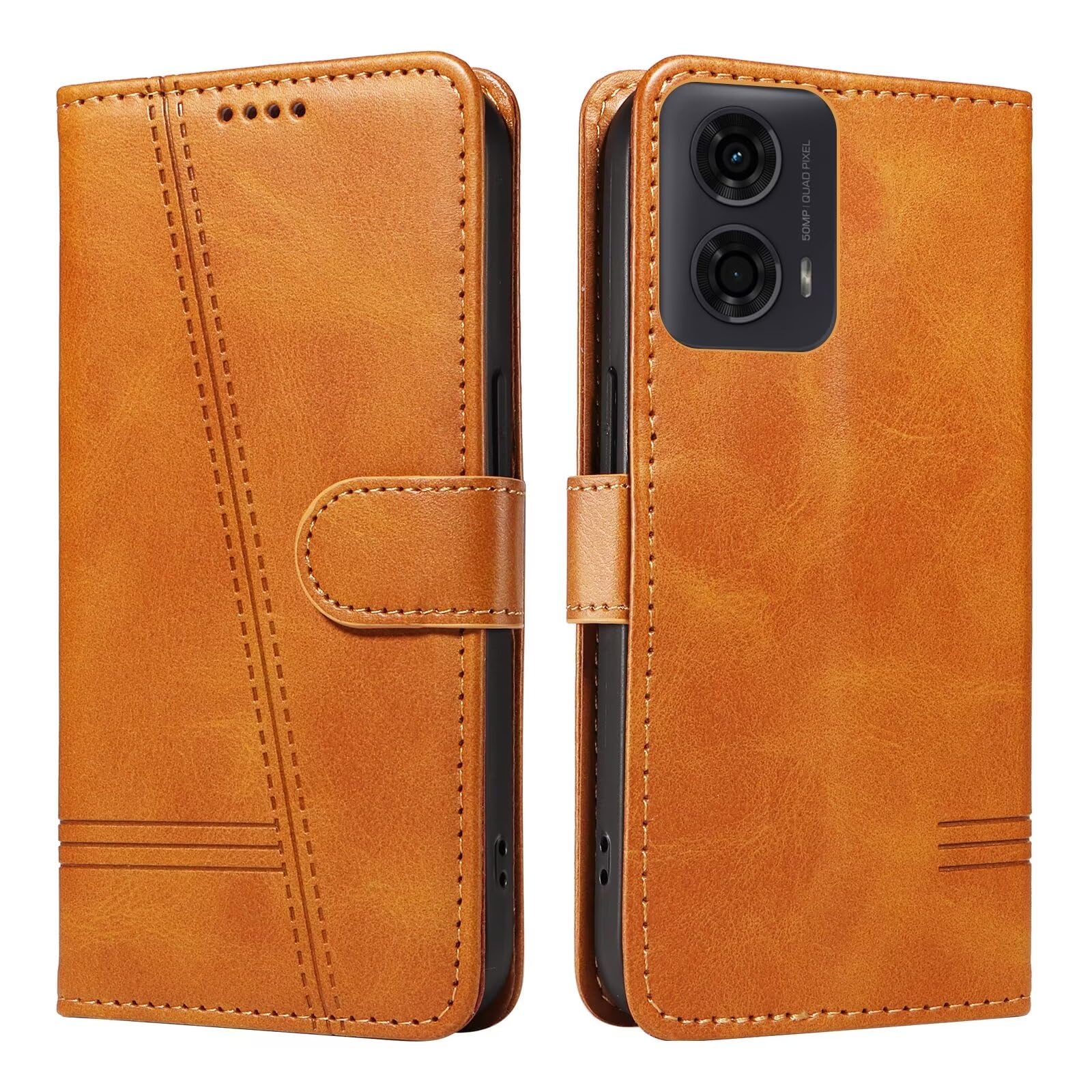 Bnvdfre Case for Motorola Moto E14 / G04 / G24 Case Flip Shockproof PU Leather with Card Slots Magnetic Kickstand Protective Wallet Phone Case Compatible with Motorola Moto E14 / G04 / G24, Yellow