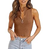 Imily Bela Womens Summer Zipper Knit Crop Tops Going Out Sweater Tank Fashion Sexy Y2k Sleeveless Shirts