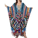 Yanziliu Women Kaftan Dresses Plus Size V-Neck Batwing Sleeves Beach Cover Up 2025 Summer Floral Print Caftan Dress