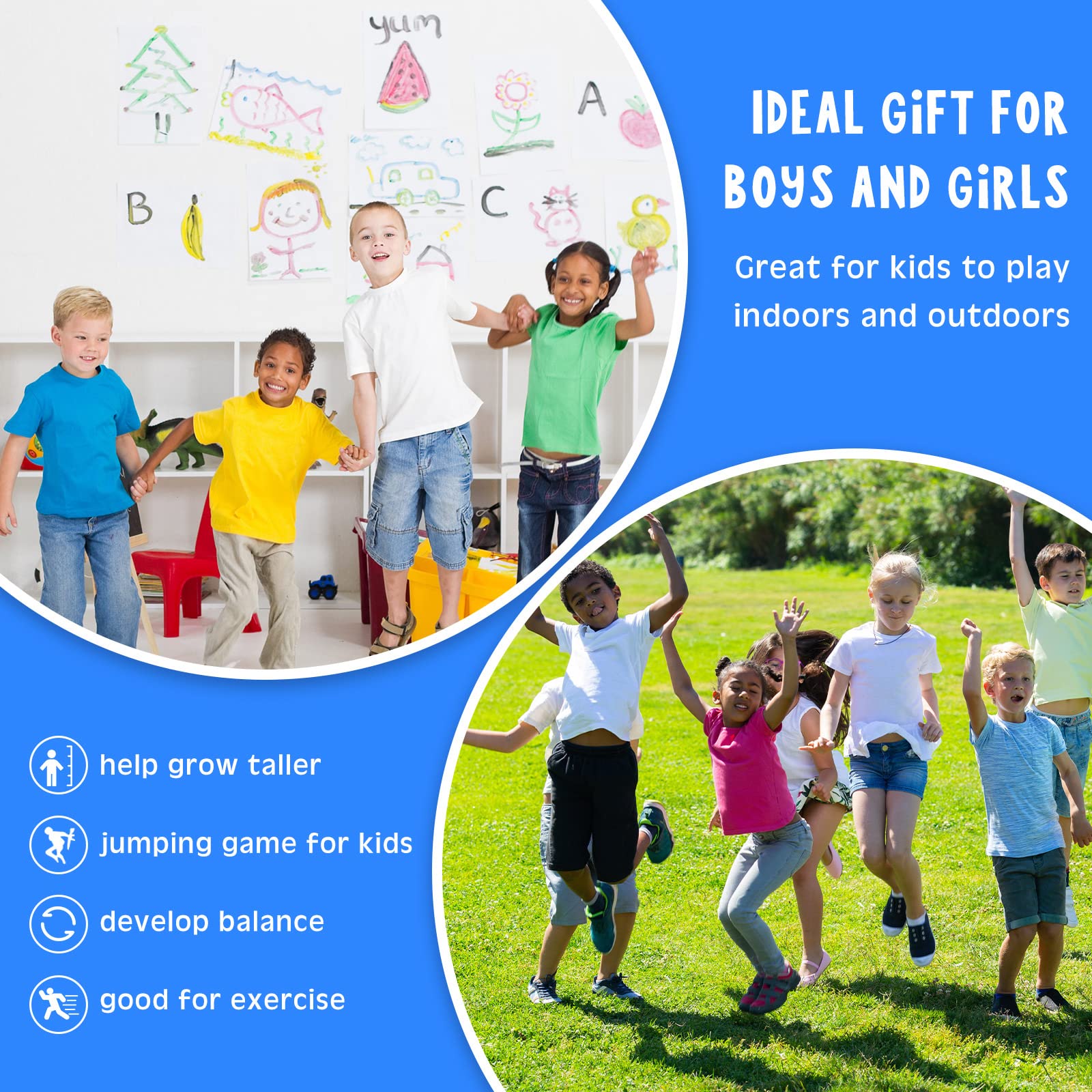 Leitee 2 Pack Pogo Stick for Kids Age 6 and Up, Suitable for 40-80 lbs, Soft Foam Jump Stick, Pogo Stick for Beginners Kids Exercise Body Balance Keep Healthy (Green and Blue)