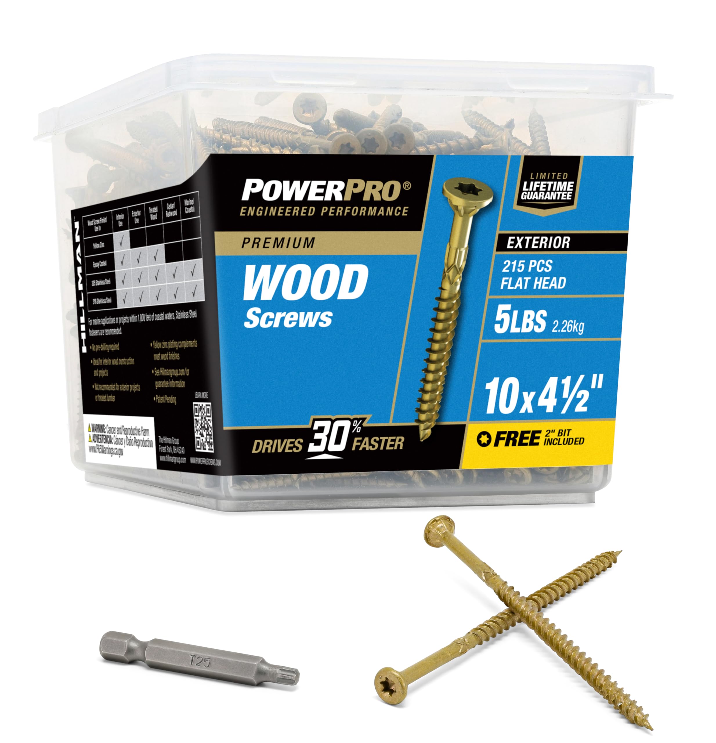 Photo 1 of Power Pro Premium Exterior Wood Screws, #10 x 4-1/2" Inch All-Purpose Deck Screws for Outdoor Projects, T-25 Star Bit Included, Bronze, 215 Pieces | 48616V4