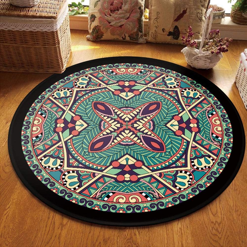 Tapis Rond Moderne Effet Marbre & Paillettes Dorées - Diamètre 80cm - Doux, Antidérapant, Lavable En Machine - 3