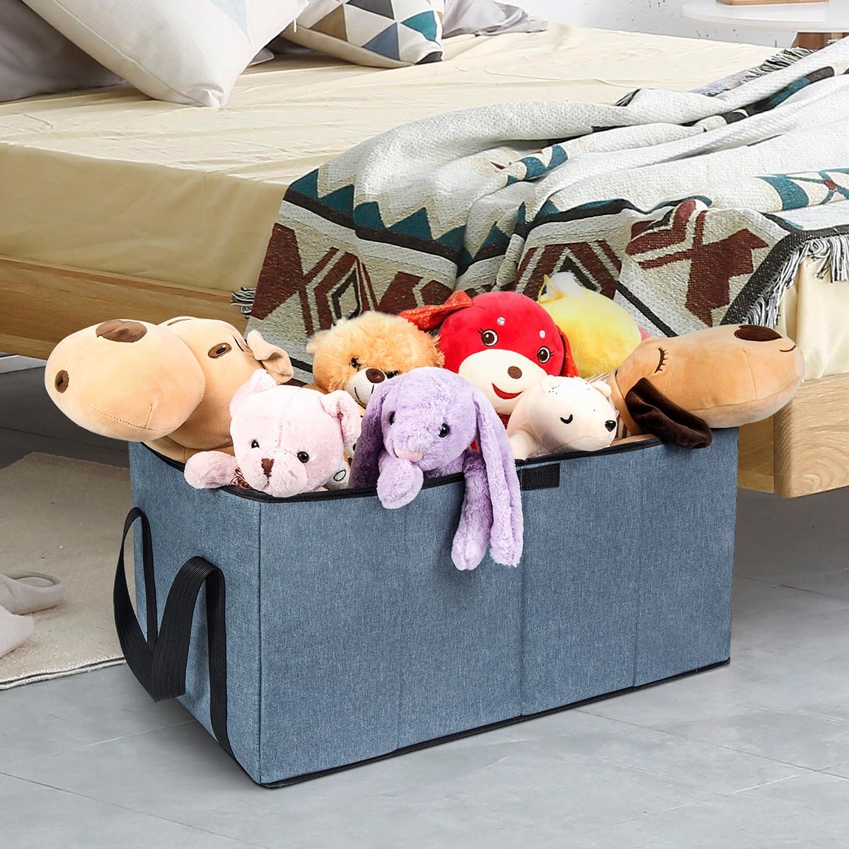 Collapsible Toy Chest Box Large Baby Storage Basket with Flip-Top Lid and Handles 2 Section Waterproof Kids Toys organizer Sorter for Nursery , Home Organization, Closets, Playroom ( L, blue )