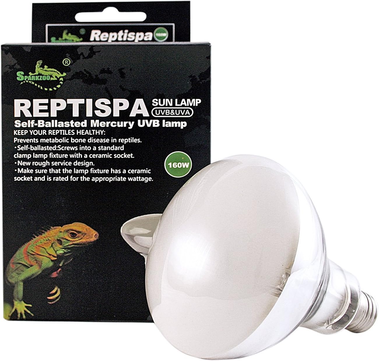 - 2pcs Pack - Reptispa UV Sun Lamp 160 Watts - UVB & UVA Self-Ballasted Lamp