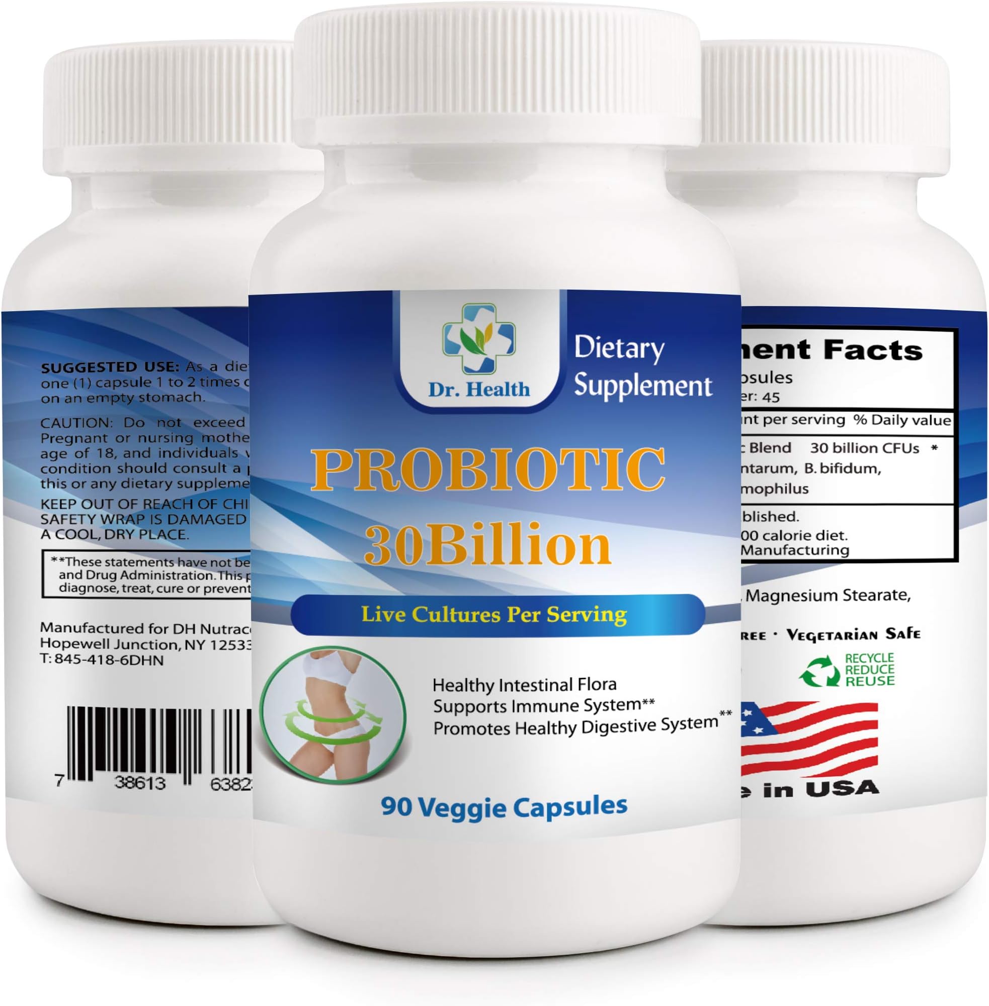 PROBIOTICS 30 BILLION CFU High Potency Shelf Stable Supplement Immunity Support Helps Colon Bowel Digestive Constipation Natural Booster for Energy Level Help Weight Loss 90 Veggie Capsule Made in USA
