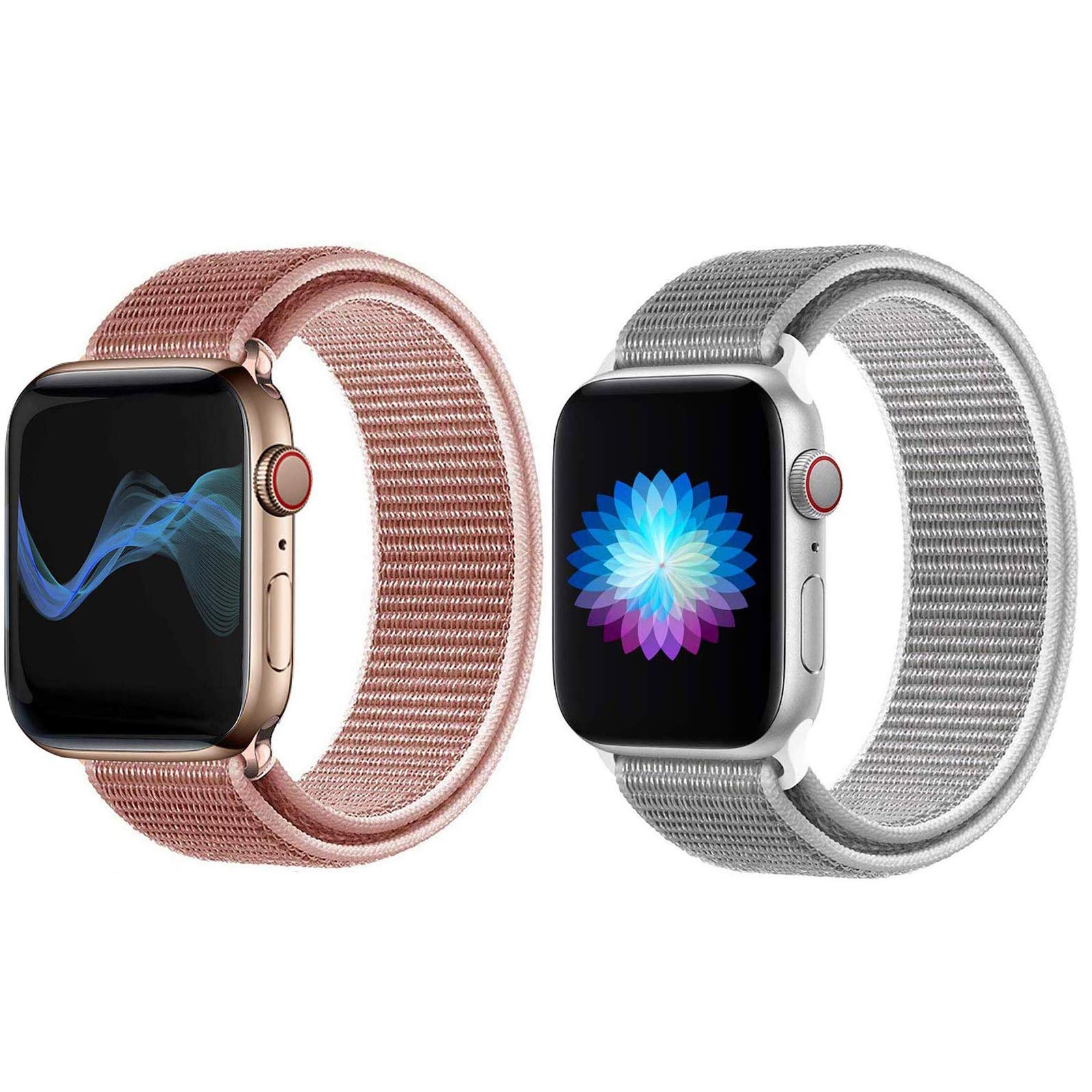 Replacement Band for Apple Watch 38mm 42mm 40mm 44mm Soft Nylon Strap for Women Men Compatible with iWatch Series 5 4 3 2 1 (Rose Pink/Seashell, 42/44mm)