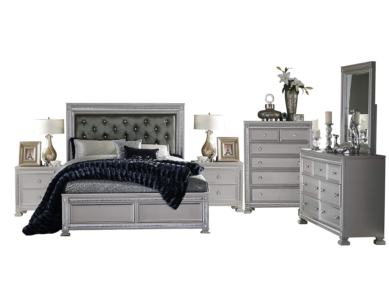 Amazon Com Batavia Hollywood Glam 6pc Bedroom Set E King