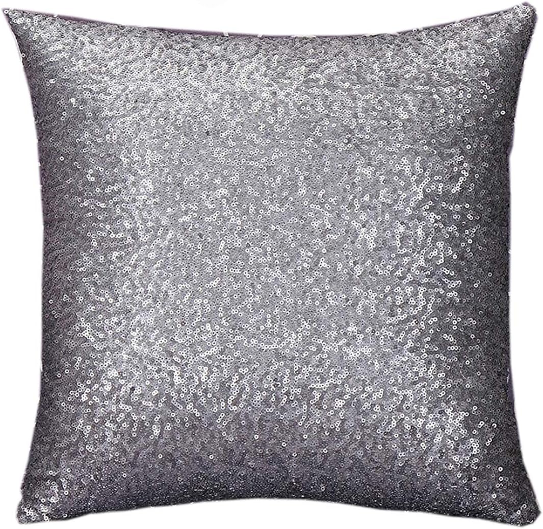 Yohope Home Decor Solid Color Glitter Sequins Throw Pillow Case Sofa Square Cushion Covers 40cm*40cm (Grey)